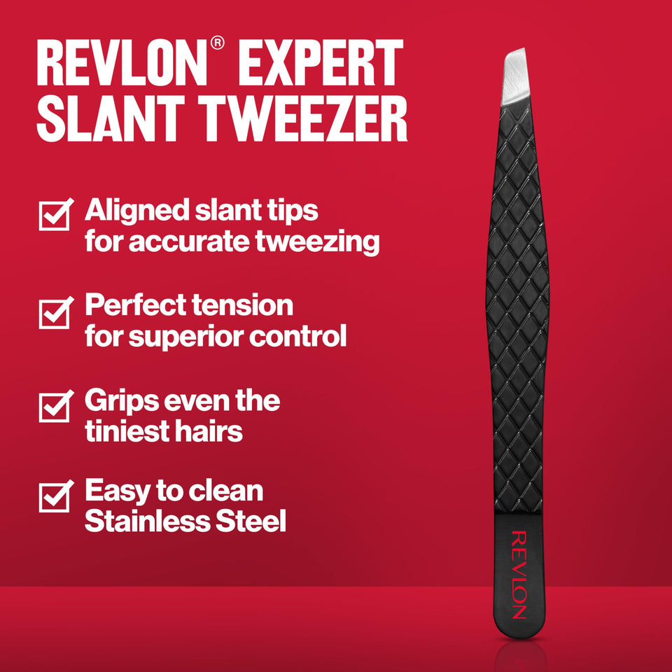 Revlon Expert Slant Tip Tweezer High Precision Stainless Steel Hair Removal Black