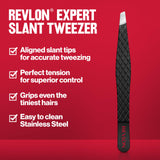 Revlon Expert Slant Tip Tweezer High Precision Stainless Steel Hair Removal Black