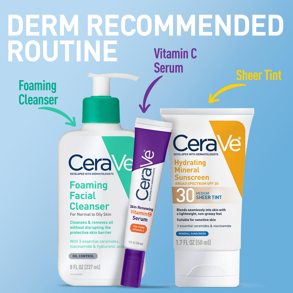 CeraVe Hydrating Mineral Sunscreen SPF 30 Sheer Tint with Zinc Oxide & Titanium Dioxide 1.7 Oz