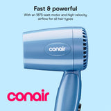 Conair Travel Hair Dryer 1600W Compact Dual Voltage Folding Handle Blue