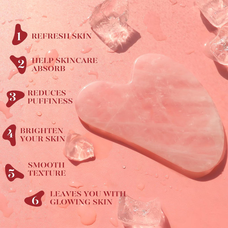 BAIMEI IcyMe Rose Quartz Roller Gua Sha Set Cooling Depuffing Lymphatic Massage Sculpting Pink