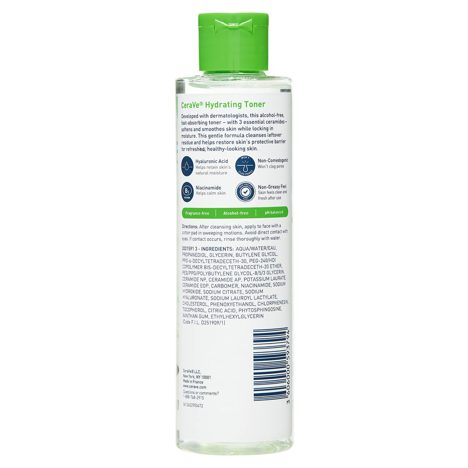 CeraVe Hydrating Toner for Face with Hyaluronic Acid Niacinamide & Ceramides Fragrance Free 6.8 Oz