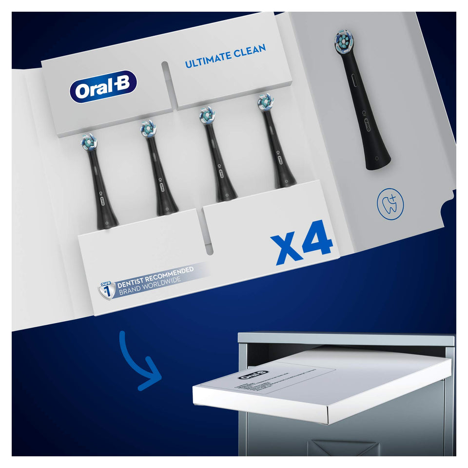 Oral-B iO Ultimate Clean Replacement Toothbrush Heads Twisted Angled Bristles 4 Pack Black