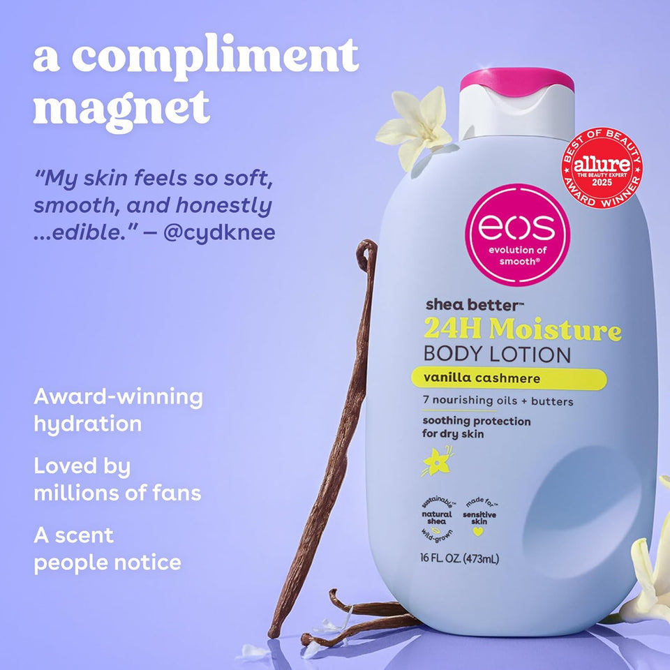 eos Shea Better Body Lotion Vanilla Cashmere Lightweight Non Greasy Moisturizer for Dry Skin Care