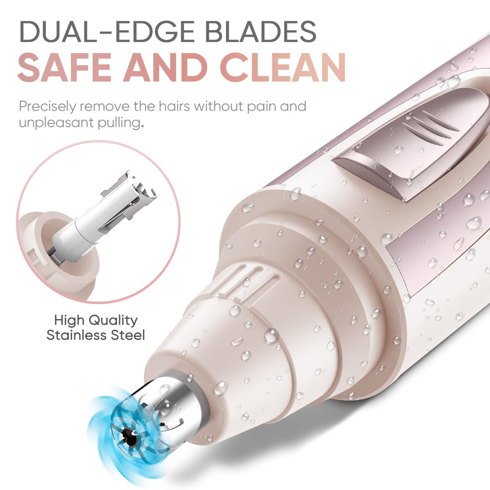 Professional Ear and Nose Hair Trimmer with Waterproof Dual Edge Blades for Men and Women Pink