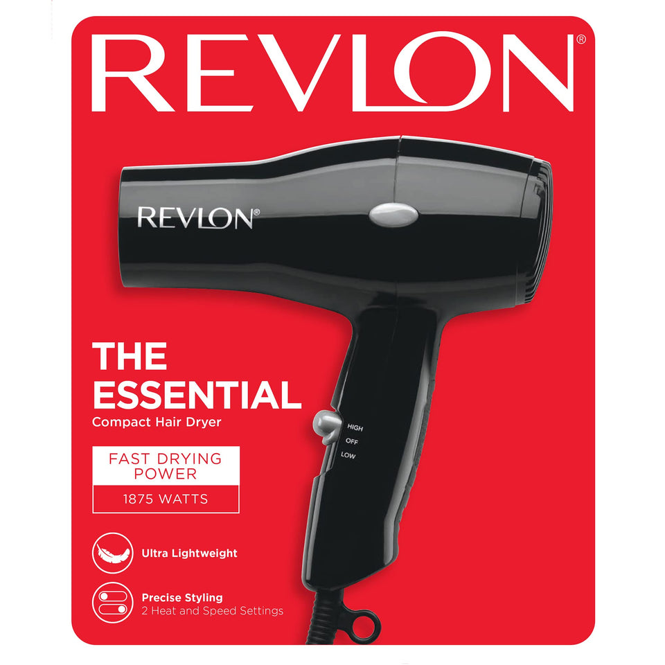 Revlon Compact 1875W Travel Hair Dryer Lightweight 2 Heat Speed Settings Black