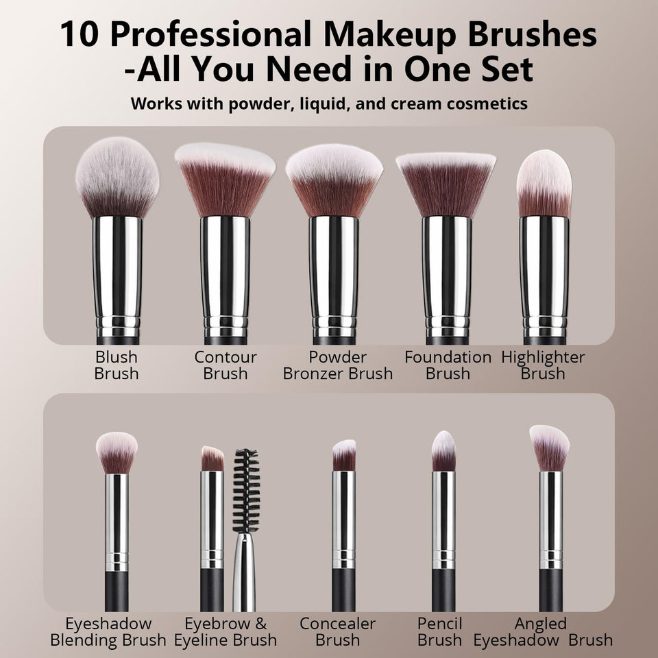 BEAKEY 10+2 Makeup Brushes Set Professional Foundation Eyeshadow Concealer Blush with 2 Blender Sponges Paper Case