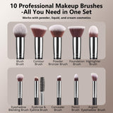 BEAKEY 10+2 Makeup Brushes Set Professional Foundation Eyeshadow Concealer Blush with 2 Blender Sponges Paper Case