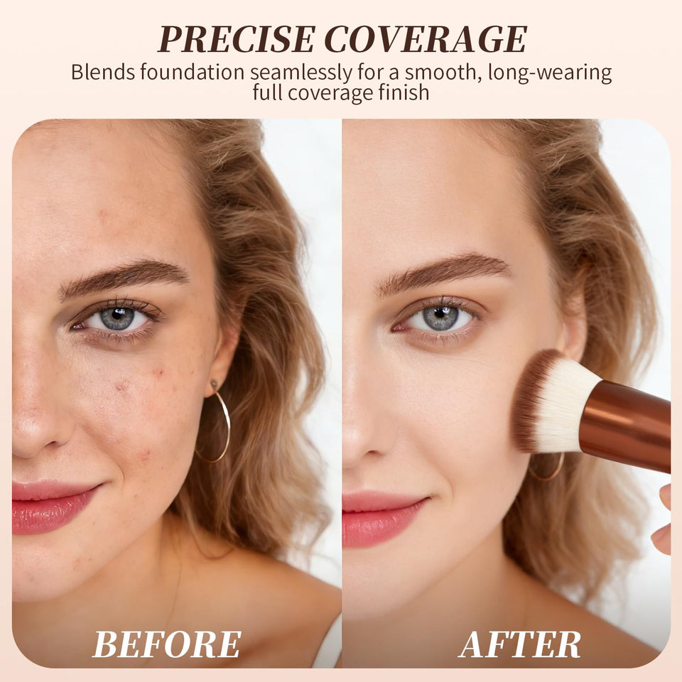 DUcare Flat Top Kabuki Foundation Brush Synthetic Liquid Mineral Powder Buffing Stippling Rose Gold