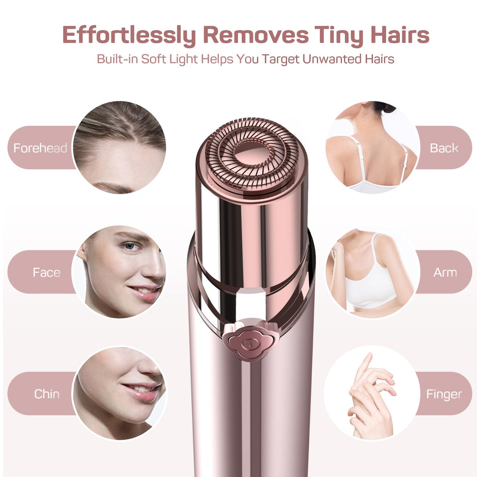 Gurelax Electric Painless Facial Hair Remover for Women Face Lip Chin Rechargeable 2 Replacement Heads Pink