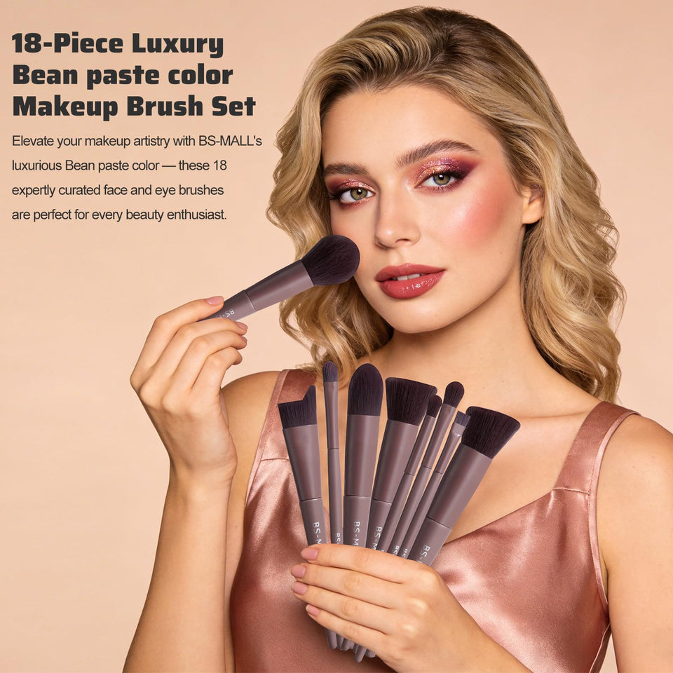 BS MALL Makeup Brush Set 18 Piece Professional Cosmetic Brushes with Black Case for Flawless Makeup