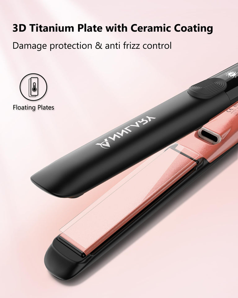 Annlary 1 Inch Titanium Ceramic Ionic Hair Straightener and Curler 2-in-1 Dual Voltage Frizz-Free