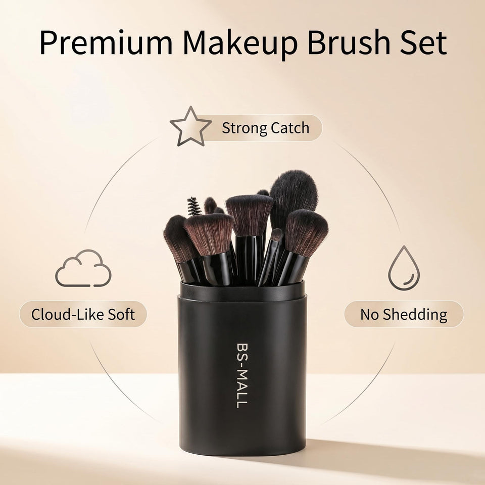 BS MALL Makeup Brush Set 18 Piece Professional Cosmetic Brushes with Black Case for Flawless Makeup