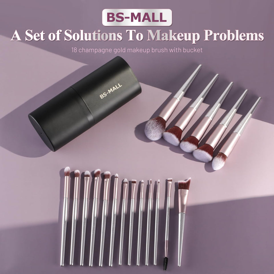 BS MALL Makeup Brush Set 18 Piece Professional Cosmetic Brushes with Black Case for Flawless Makeup