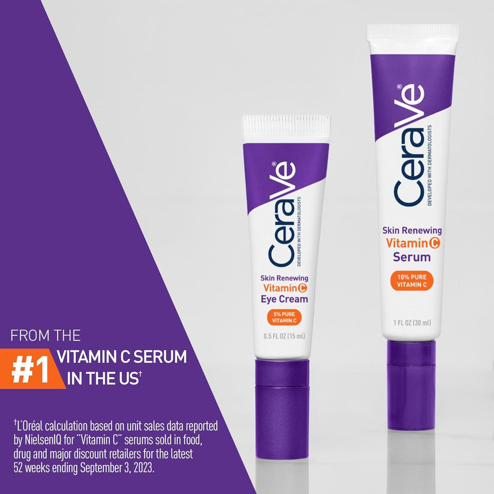 CeraVe Skin Renewing Vitamin C Eye Cream for Dark Circles & Puffiness with Ceramides 0.5 Oz