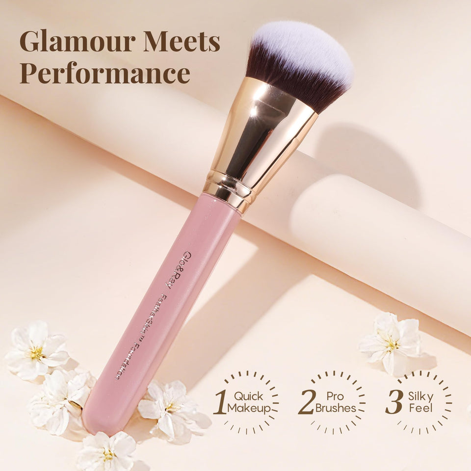 GLO&RAY Angled Kabuki Foundation Brush for Liquid Makeup Dense Buffing Seamless Blending Pink