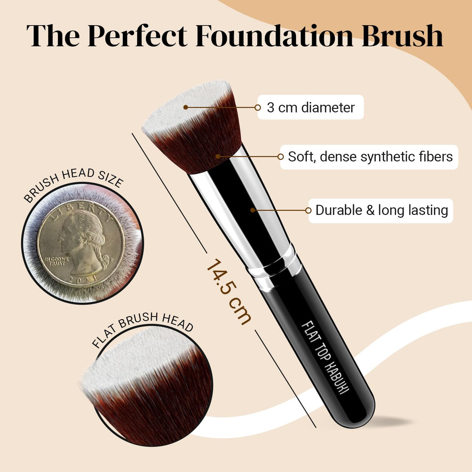 KESHIMA Flat Top Kabuki Foundation Brush for Liquid Cream Powder Buffing Blending 1.2 Inch