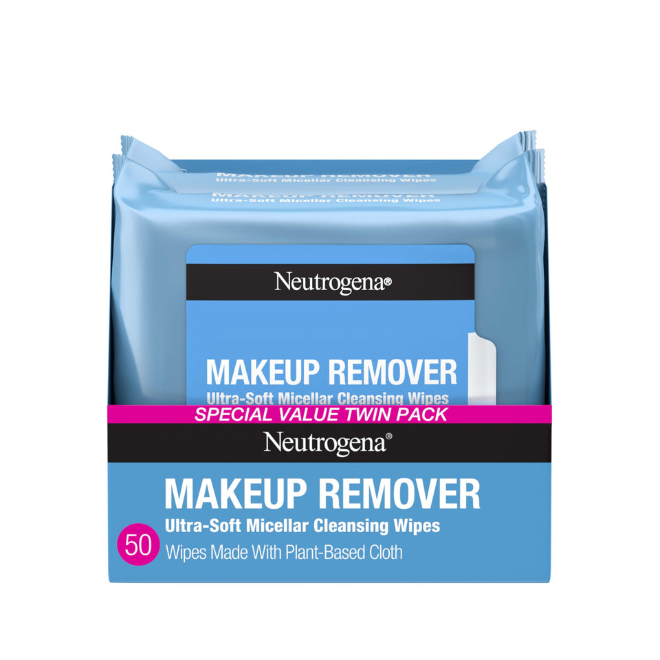 Neutrogena Makeup Remover Wipes Micellar Alcohol Free Face Towelettes Twin Pack 50 Count