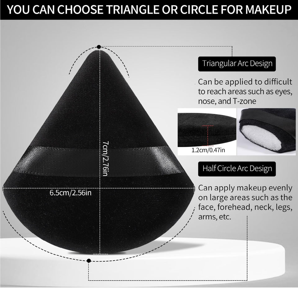 Pimoys 6 Piece Triangle Velour Powder Puff Makeup Sponge for Loose Powder Setting Black