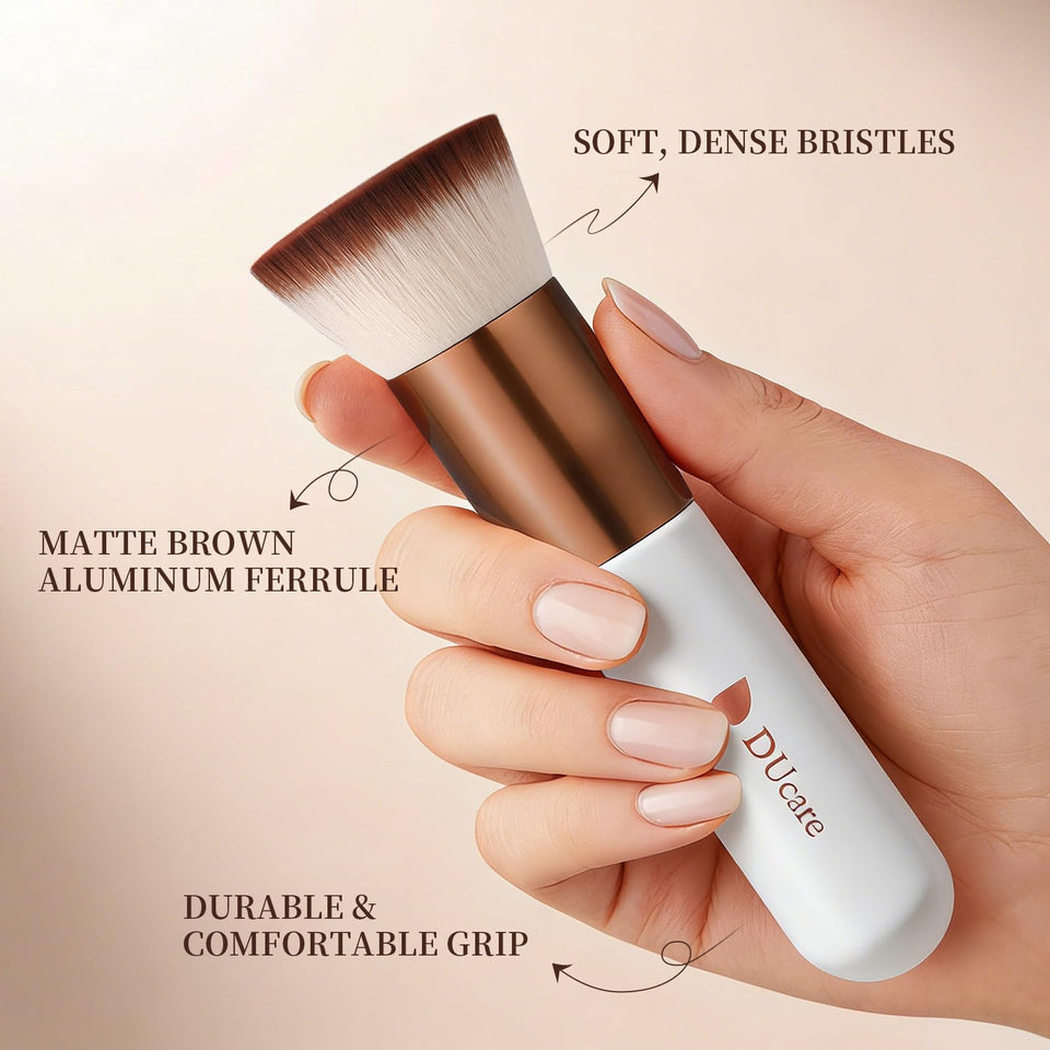 DUcare Flat Top Kabuki Foundation Brush Synthetic Liquid Mineral Powder Buffing Stippling Rose Gold