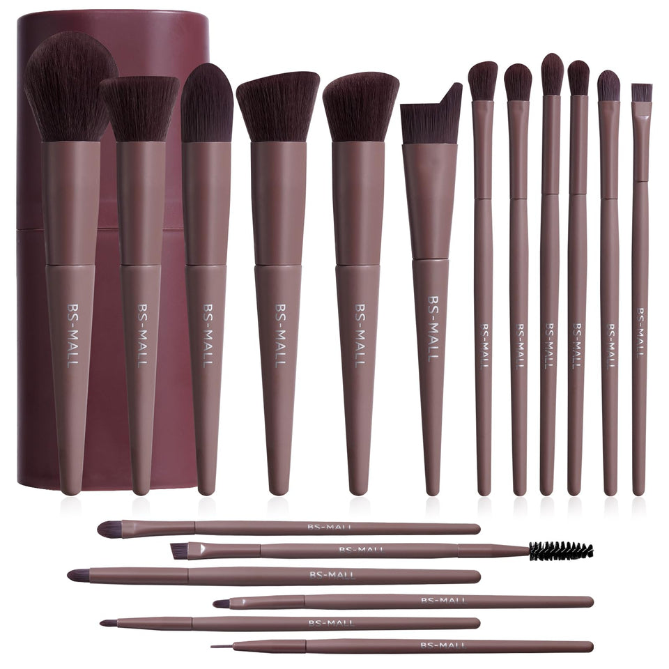 BS MALL Makeup Brush Set 18 Piece Professional Cosmetic Brushes with Black Case for Flawless Makeup