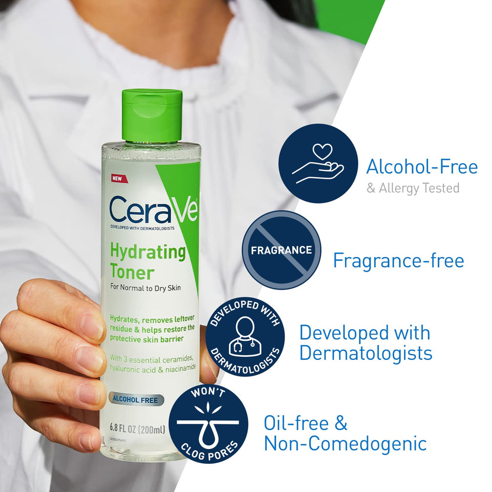 CeraVe Hydrating Toner for Face with Hyaluronic Acid Niacinamide & Ceramides Fragrance Free 6.8 Oz