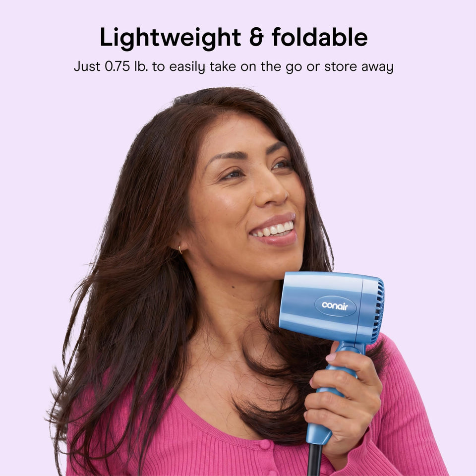 Conair Travel Hair Dryer 1600W Compact Dual Voltage Folding Handle Blue