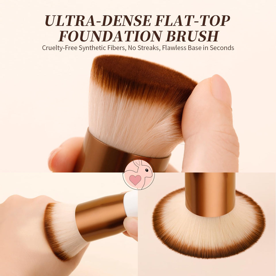DUcare Flat Top Kabuki Foundation Brush Synthetic Liquid Mineral Powder Buffing Stippling Rose Gold