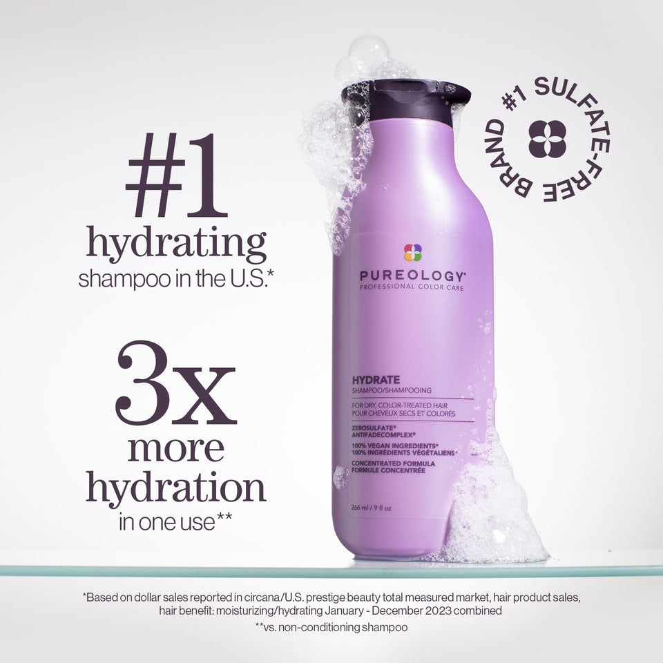 Pureology Hydrate Moisturizing Shampoo for Color Treated Hair with Deep Hydration and Shine Boost