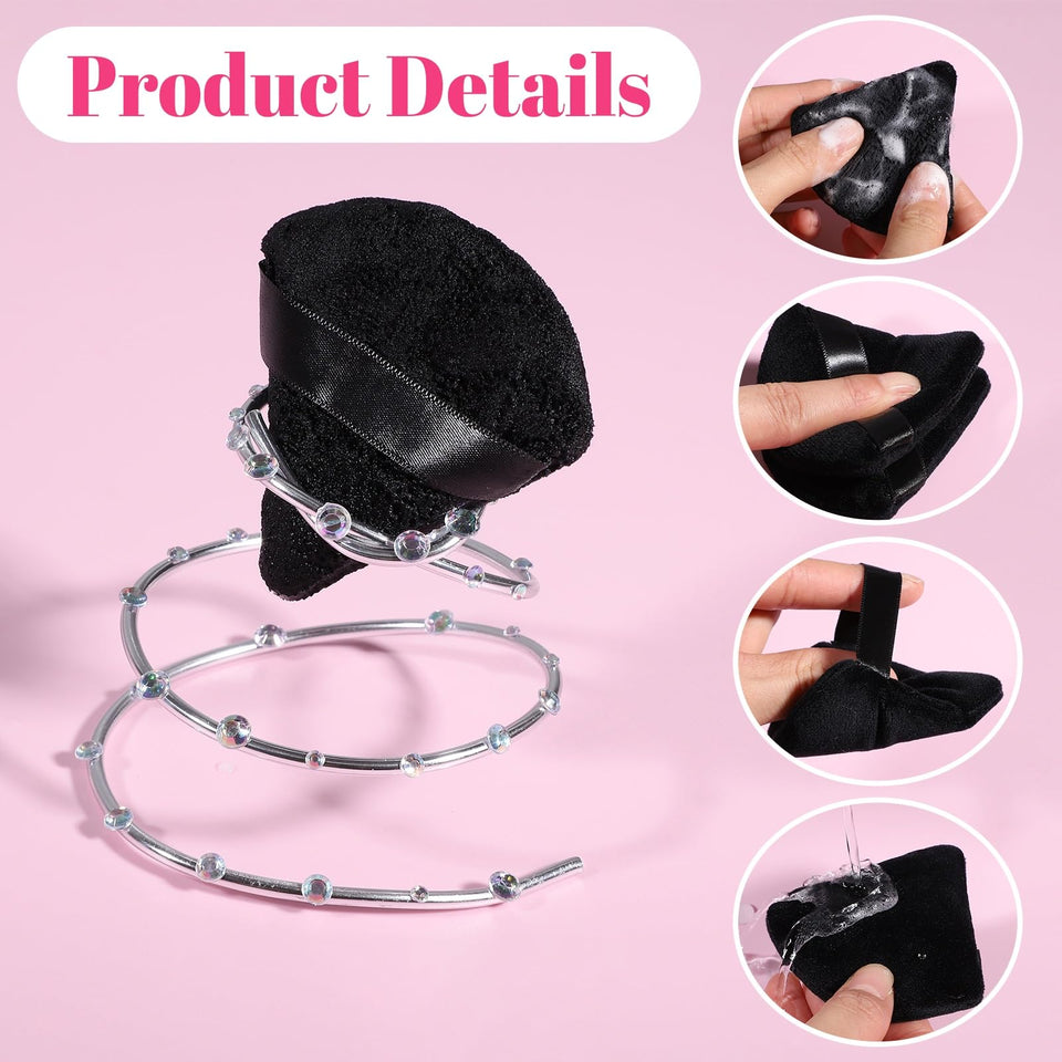 Pimoys 6 Piece Triangle Velour Powder Puff Makeup Sponge for Loose Powder Setting Black