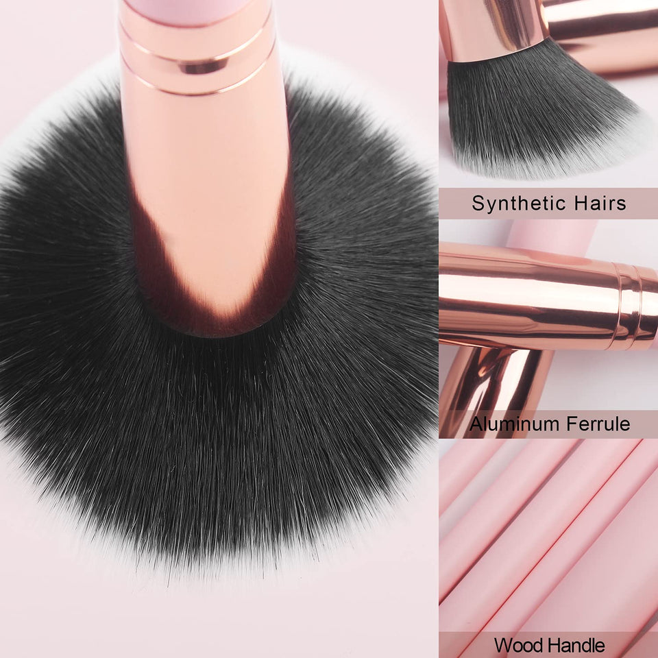 Real Perfection 16 Piece Makeup Brush Set with Eyebrow Razor Synthetic Foundation Concealer Eyeshadow Blush Pink