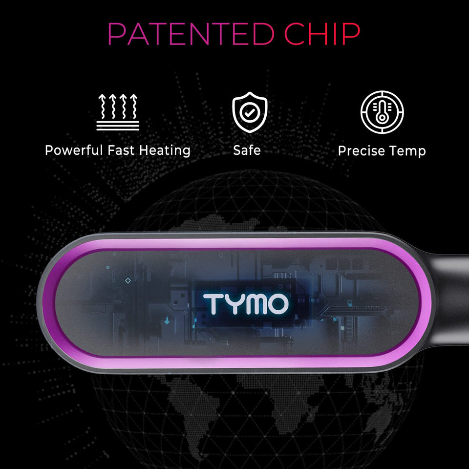 TYMO Ring Hair Straightener Brush Comb 5 Temps 20s Fast Heating Dual Voltage Black