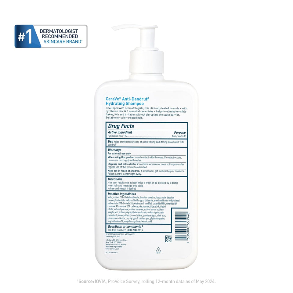 CeraVe Anti Dandruff Shampoo for Flake Removal Itchy Scalp Relief and Deep Hydration Care