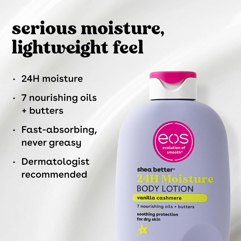 eos Shea Better Body Lotion Vanilla Cashmere Lightweight Non Greasy Moisturizer for Dry Skin Care