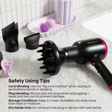 Wavytalk Ionic Hair Dryer 1875W with Diffuser for Curly Hair Ceramic Technology 3 Attachments Black