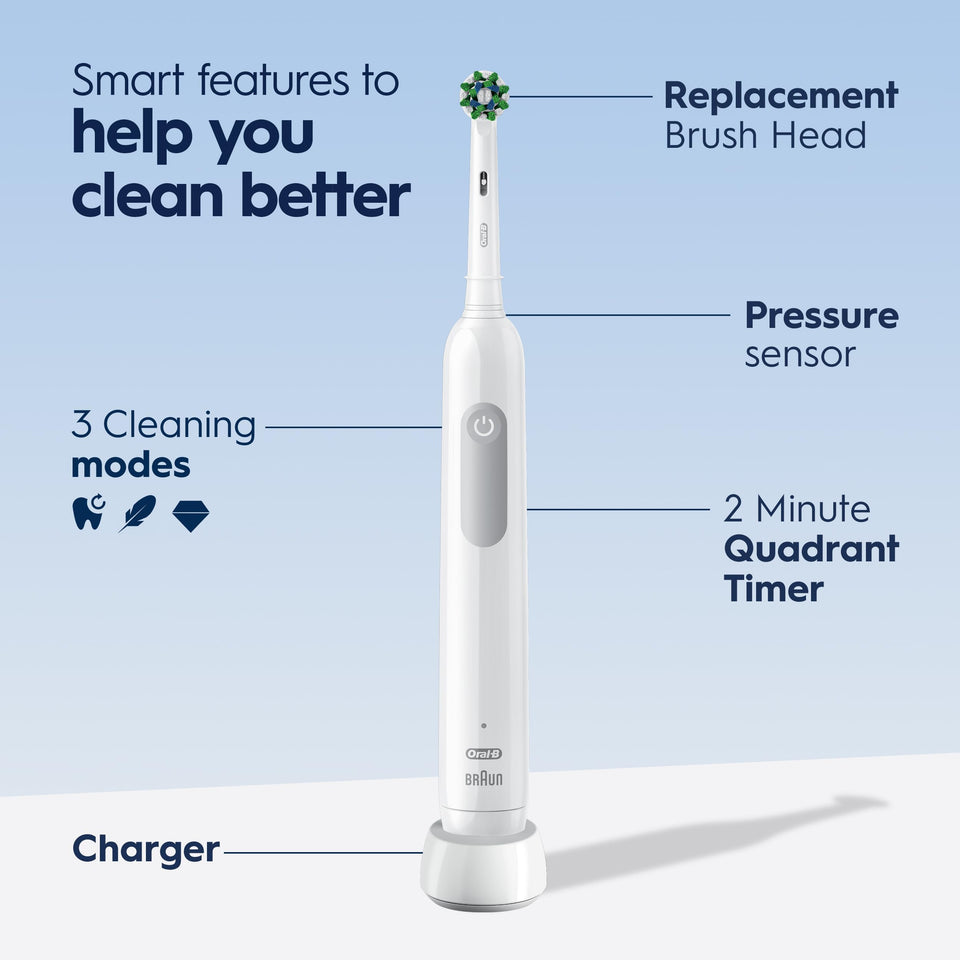 Oral-B Pro 1000 Rechargeable Electric Toothbrush White Dentist-Inspired Round Brush Head
