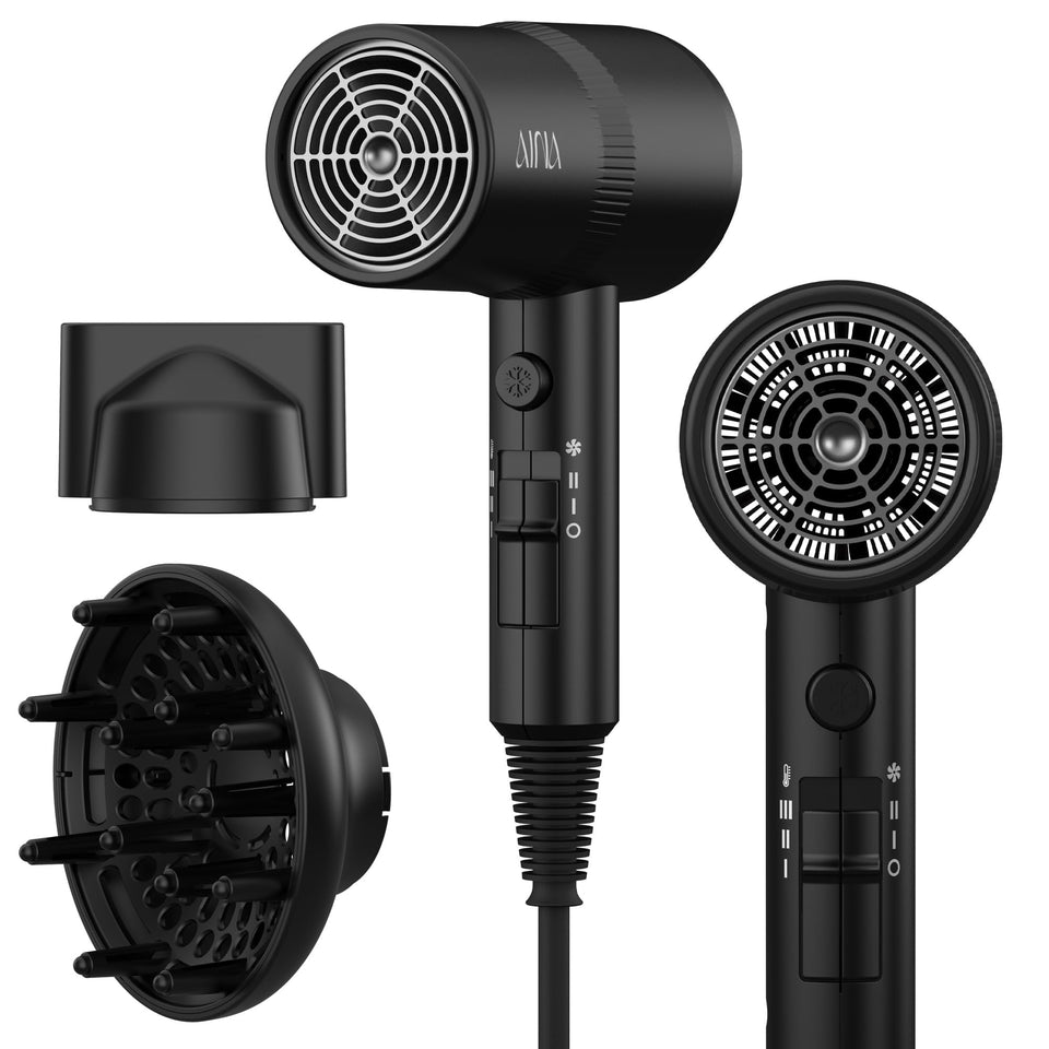 AINA hair dryer diffuser ionic ceramic cold shot turbo heat 110V black - BuyO