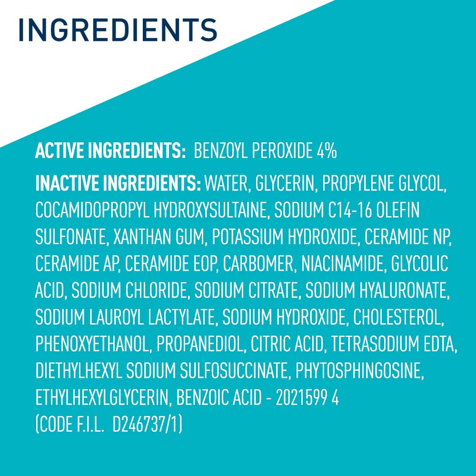 CeraVe Acne Foaming Cream Cleanser with 4% Benzoyl Peroxide Niacinamide & Ceramides Face Wash
