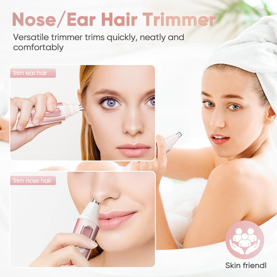 Professional Ear and Nose Hair Trimmer with Waterproof Dual Edge Blades for Men and Women Pink