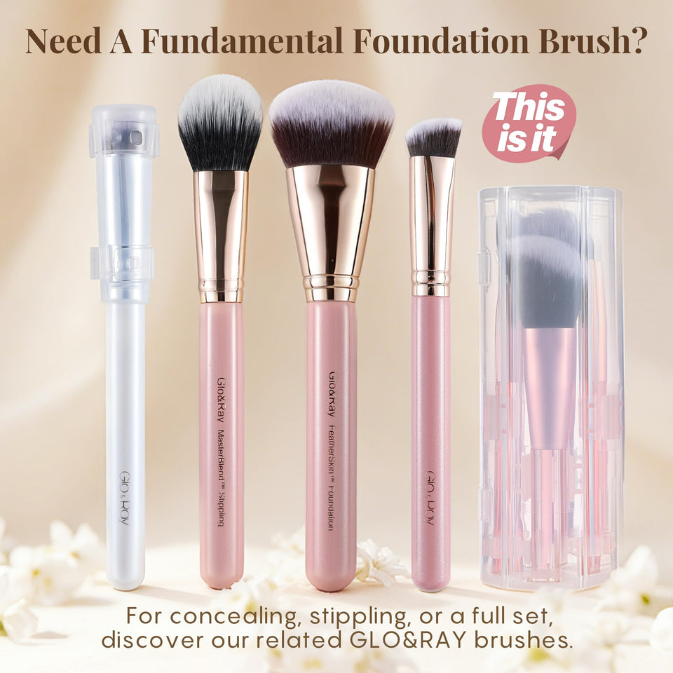 GLO&RAY Angled Kabuki Foundation Brush for Liquid Makeup Dense Buffing Seamless Blending Pink