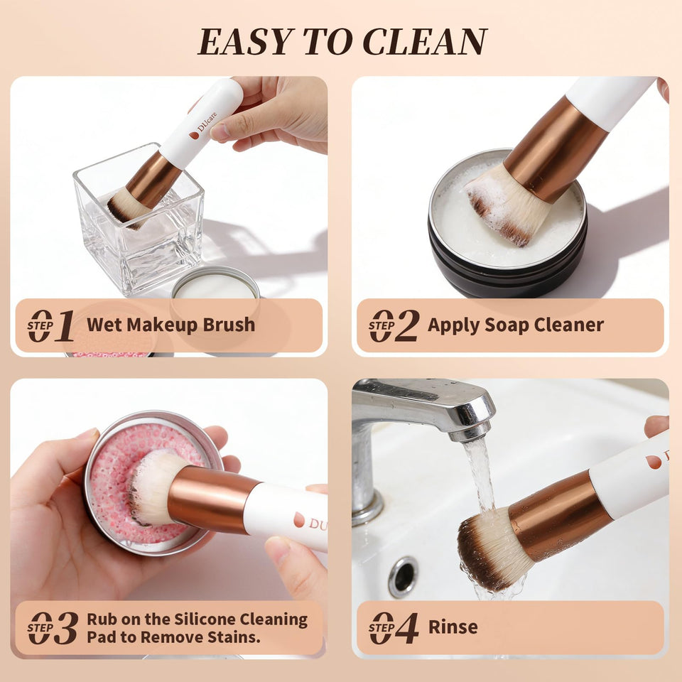 DUcare Flat Top Kabuki Foundation Brush Synthetic Liquid Mineral Powder Buffing Stippling Rose Gold