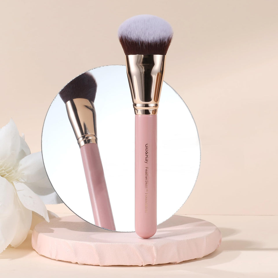GLO&RAY Angled Kabuki Foundation Brush for Liquid Makeup Dense Buffing Seamless Blending Pink