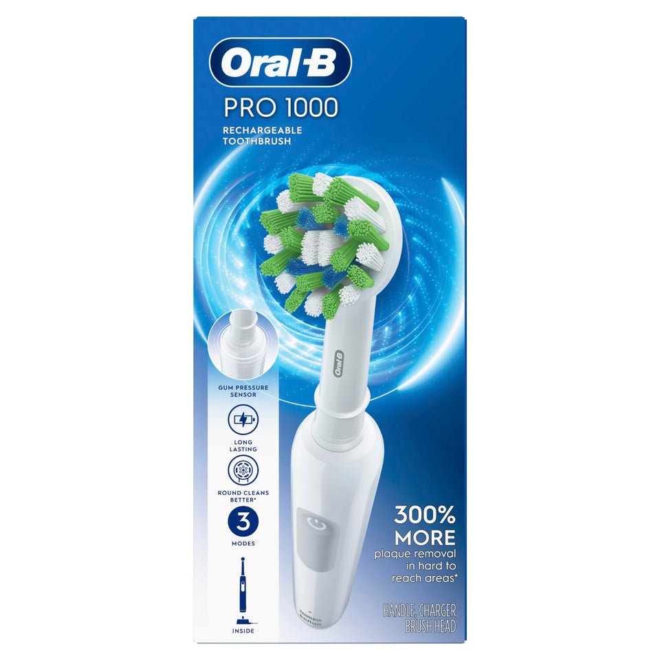 Oral-B Pro 1000 Rechargeable Electric Toothbrush White Dentist-Inspired Round Brush Head