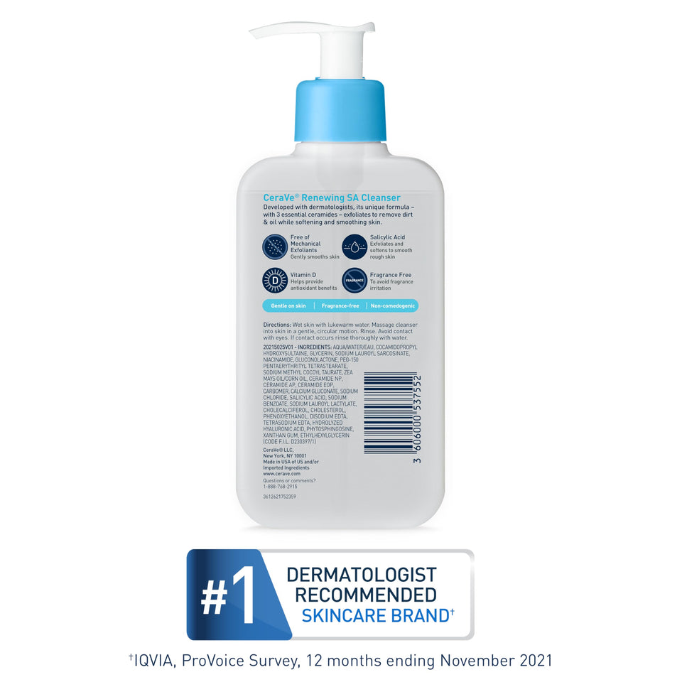 CeraVe Renewing Salicylic Acid Cleanser with Ceramides & Niacinamide Gentle BHA Face Wash 16 Oz