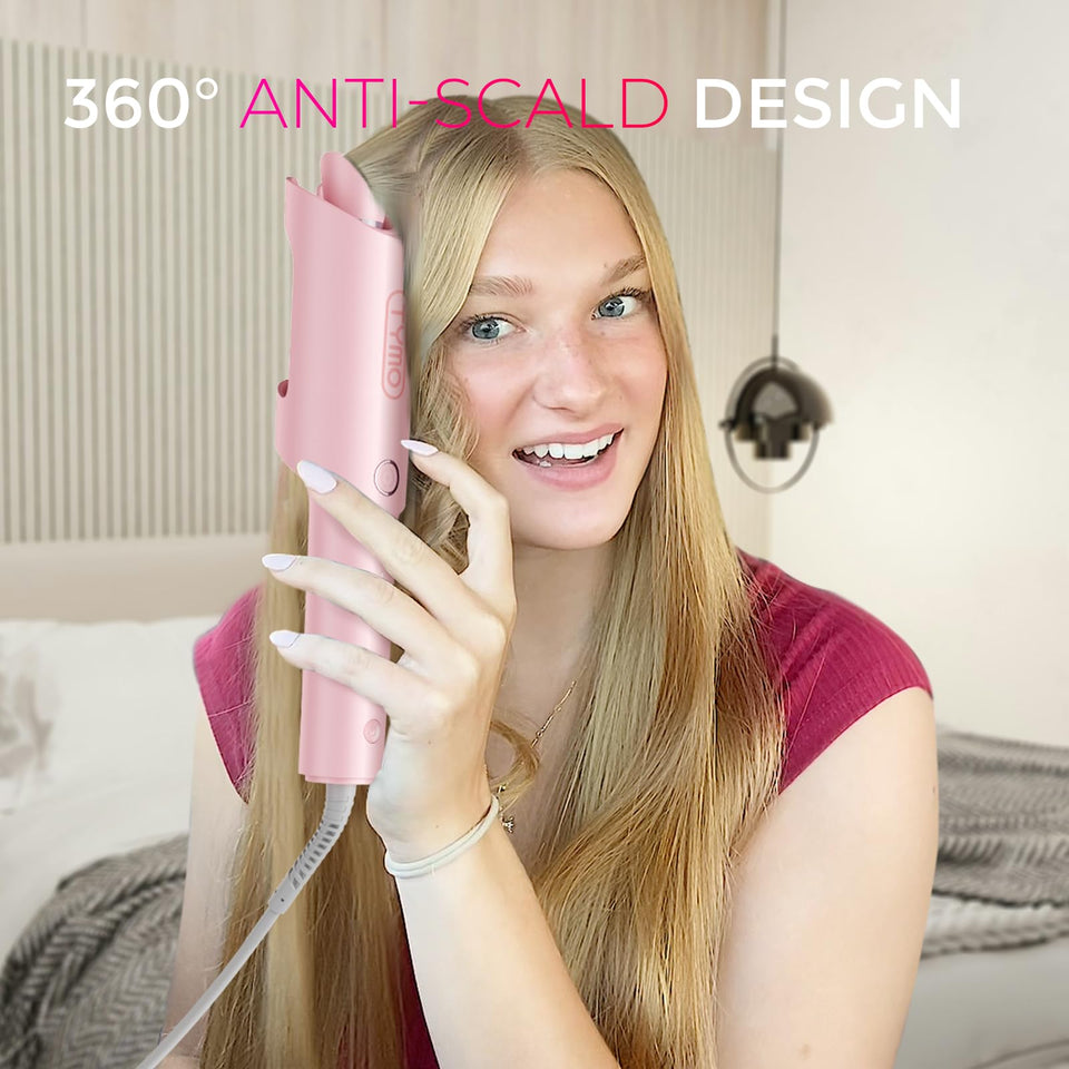 TYMO CURLPRO Automatic Rotating Curling Iron with Ionic Ceramic Barrel for Beach Waves Pink
