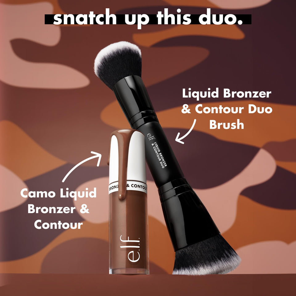 e.l.f. Liquid Bronzer Contour Duo Brush Dual-Ended Synthetic Vegan 100% Cruelty-Free