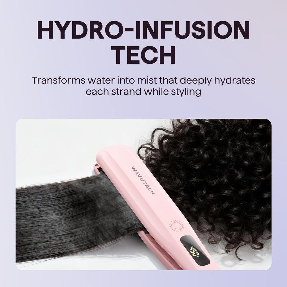 Wavytalk Steam Hair Straightener Nano Titanium 1.38 Inch with Detachable Comb Silk Press Sakura Pink