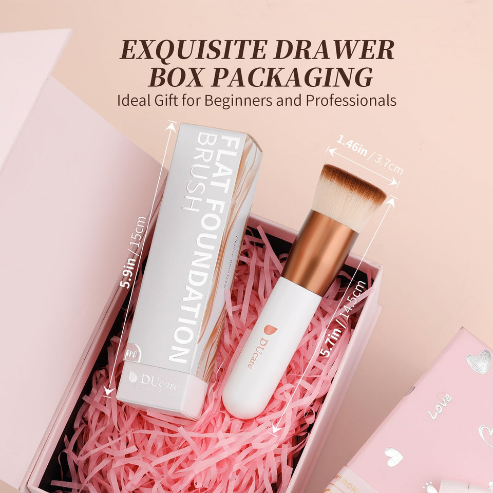 DUcare Flat Top Kabuki Foundation Brush Synthetic Liquid Mineral Powder Buffing Stippling Rose Gold