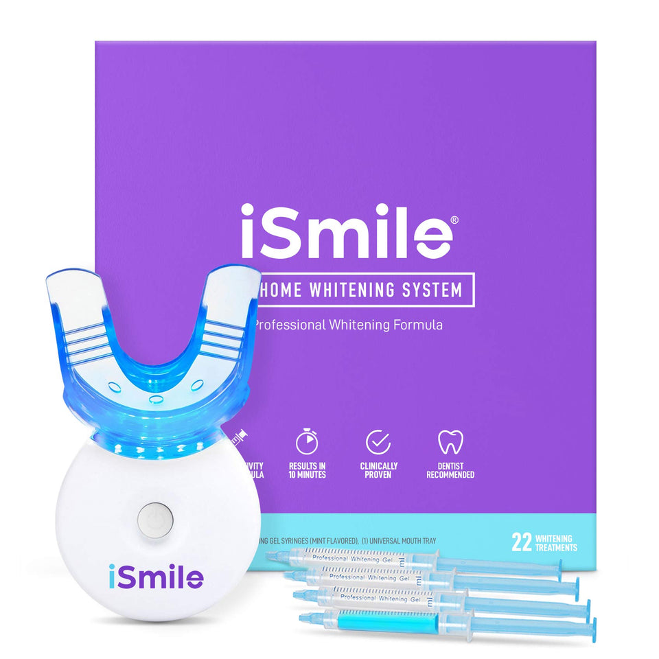 iSmile LED Teeth Whitening Kit 35% Carbamide Peroxide 3 Gel Syringes Remineralization Gel and Tray