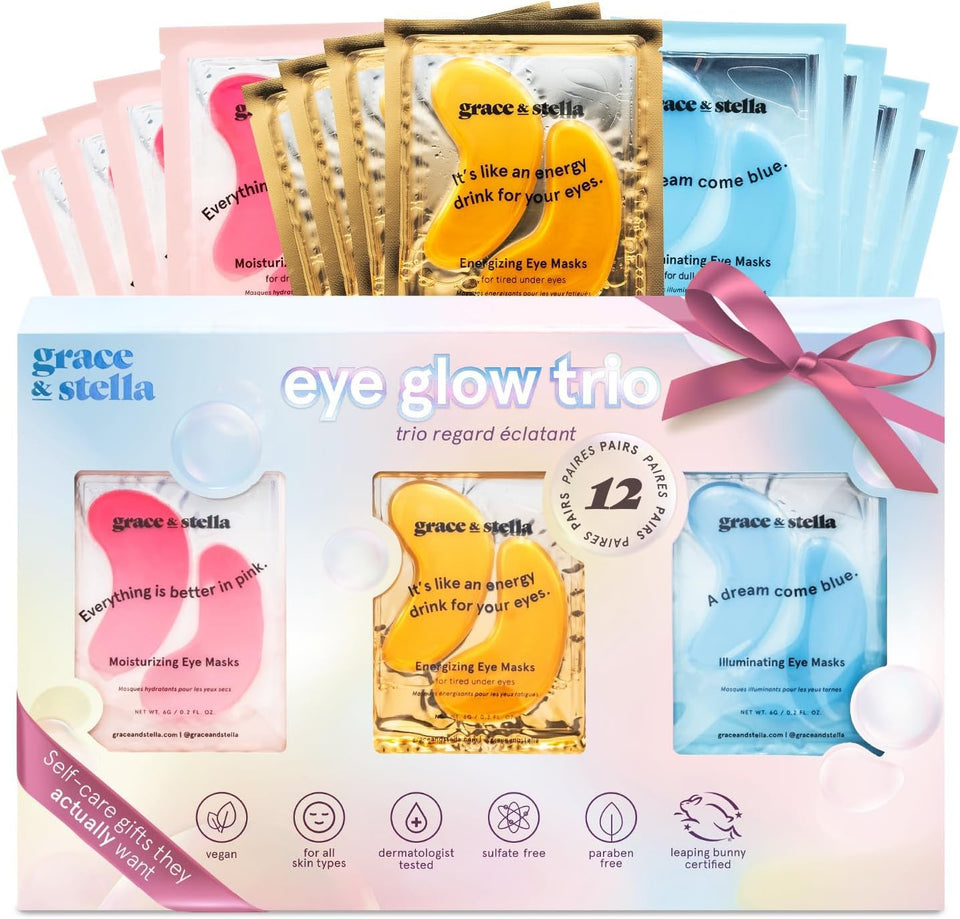 grace & stella Under Eye Mask Patches for Dark Circles Puffy Eyes & Wrinkles Vegan 6 Pairs Pink